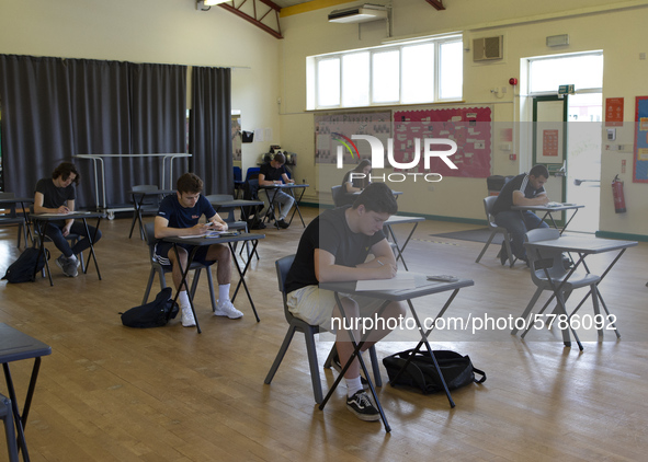   A group of Year 12 pupils working. Ortu Gable Hall School in Corringham, Essex return after a long break due to the COVID-19 pandemic on T...