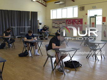   A group of Year 12 pupils working. Ortu Gable Hall School in Corringham, Essex return after a long break due to the COVID-19 pandemic on T...