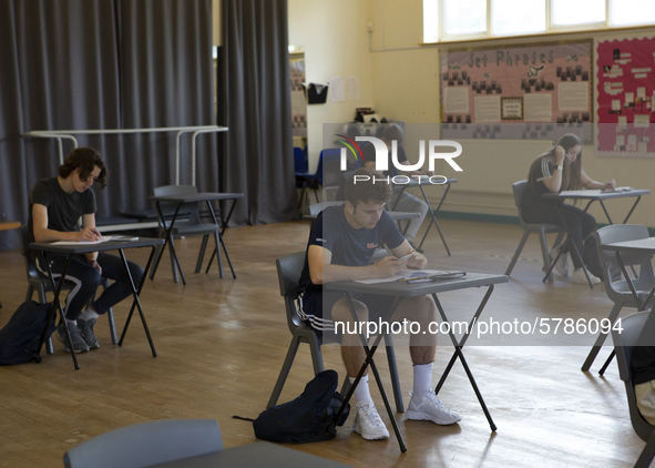   A group of Year 12 pupils working. Ortu Gable Hall School in Corringham, Essex return after a long break due to the COVID-19 pandemic on T...