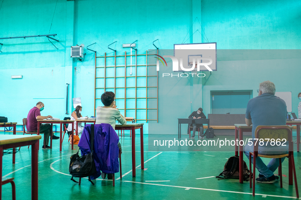 A student during his exam in Turin, Italy 17th June 2020. The final high school exam represents a return to class for students and teachers...