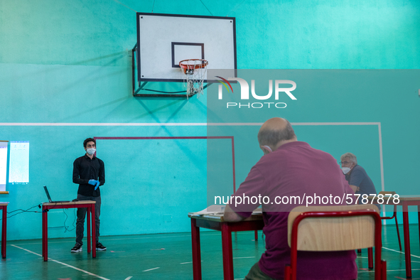 A student during his exam in Turin, Italy 17th June 2020. The final high school exam represents a return to class for students and teachers...