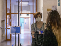 A student waits for her turn to begin the exam in Turin, Italy on 17th June 2020. The final high school exam represents a return to class fo...