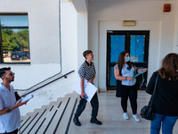 Students outside the school, immediately after the state exam in Molfetta at the Don Tonino Bello High School in Molfetta, Italy on June 18,...