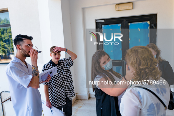 Students outside the school, immediately after the state exam in Molfetta at the Don Tonino Bello High School in Molfetta, Italy on June 18,...