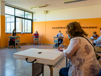 A student and the jury during the State Exam in Molfetta at the Don Tonino Bello High School in Molfetta, Italy on June 18, 2020.
The State...