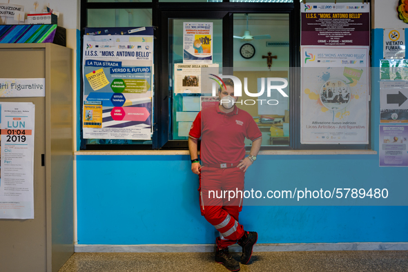 A Croce Rossa volunteer to preside over the Don Tonino Bello High School in Molfetta, Italy during the State Exams on June 18, 2020.
The St...