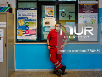 A Croce Rossa volunteer to preside over the Don Tonino Bello High School in Molfetta, Italy during the State Exams on June 18, 2020.
The St...