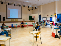 A student and the jury during the State Exam in Molfetta at the Don Tonino Bello High School in Molfetta, Italy on June 18, 2020.
The State...