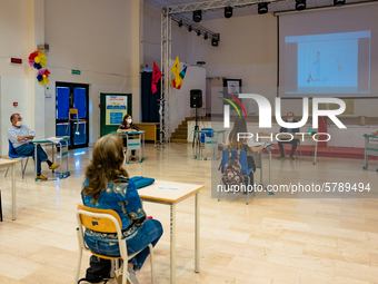 A student and the jury during the State Exam in Molfetta at the Don Tonino Bello High School in Molfetta, Italy on June 18, 2020.
The State...