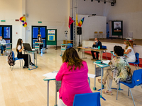 A student and the jury during the State Exam in Molfetta at the Don Tonino Bello High School in Molfetta, Italy on June 18, 2020.
The State...