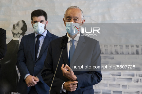 President of the Republic Marcelo Rebelo De Sousa speaks after his visit the Fontes Pereira de Melo School in Porto, on the last day of clas...