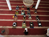  Boys keeping a safe distance from each other,attend a Koran memorization class as Palestinians ease the coronavirus disease (COVID-19) rest...