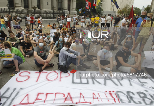 Ukrainian students take part at a rally against the appointment of acting Minister of Education and Science of Ukraine Serhiy Shkarlet on hi...