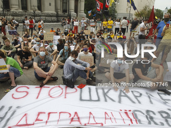 Ukrainian students take part at a rally against the appointment of acting Minister of Education and Science of Ukraine Serhiy Shkarlet on hi...