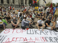 Ukrainian students take part at a rally against the appointment of acting Minister of Education and Science of Ukraine Serhiy Shkarlet on hi...