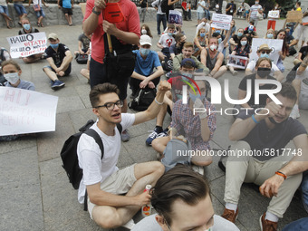 Ukrainian students take part at a rally against the appointment of acting Minister of Education and Science of Ukraine Serhiy Shkarlet on hi...