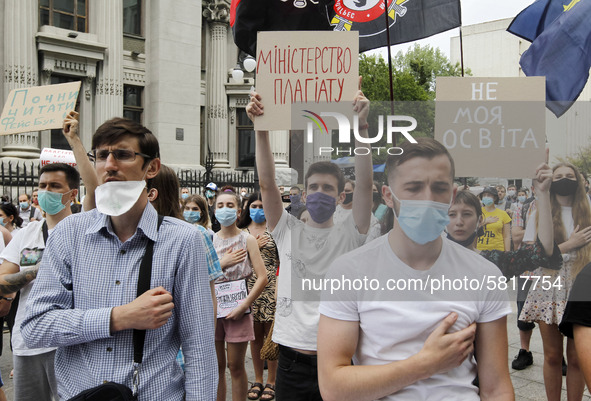 Ukrainian students take part at a rally against the appointment of acting Minister of Education and Science of Ukraine Serhiy Shkarlet on hi...