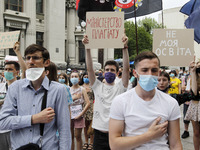 Ukrainian students take part at a rally against the appointment of acting Minister of Education and Science of Ukraine Serhiy Shkarlet on hi...