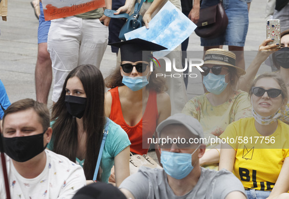 Ukrainian students take part at a rally against the appointment of acting Minister of Education and Science of Ukraine Serhiy Shkarlet on hi...