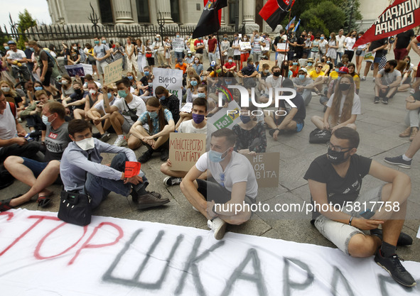 Ukrainian students take part at a rally against the appointment of acting Minister of Education and Science of Ukraine Serhiy Shkarlet on hi...