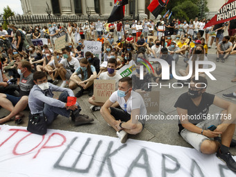 Ukrainian students take part at a rally against the appointment of acting Minister of Education and Science of Ukraine Serhiy Shkarlet on hi...