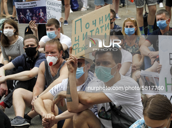 Ukrainian students take part at a rally against the appointment of acting Minister of Education and Science of Ukraine Serhiy Shkarlet on hi...