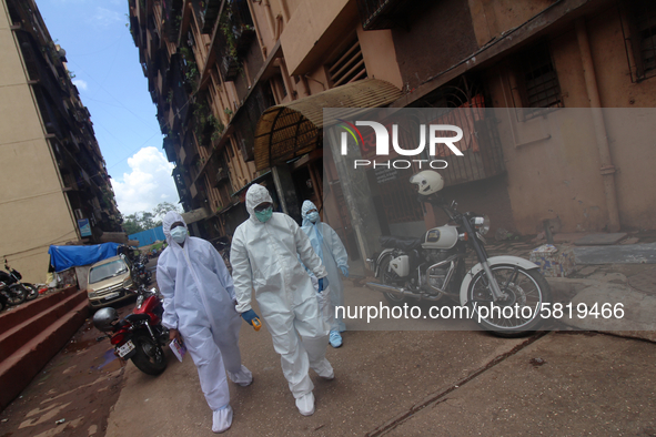 Healthcare workers leave after conducting a medical check-up in Mumbai, India on July 01, 2020. India is the fourth worst-hit nation by the...