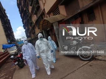 Healthcare workers leave after conducting a medical check-up in Mumbai, India on July 01, 2020. India is the fourth worst-hit nation by the...