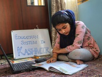 A Student self studies at her home during Covid-19 (coronavirus) pandemic in Sopore Town of District Baramulla Jammu and Kashmir,  India on...