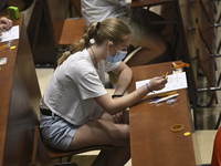 Students  enter to take the exams of the Evaluation of Access to University (EVAU) in Complutense University on July 06, 2020 in  Madrid, Sp...