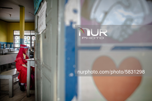  A little girl at a class room during her test to enter the school in Depok, West Java, Indonesia, on July 6, 2020. The Education and Cultur...