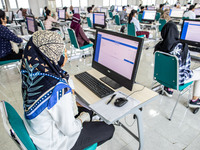 Participants waiting for the test to begin at a campus in the National State University selection test in Depok, West Java, Indonesia, on Ju...