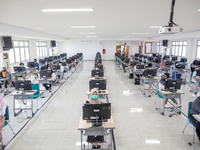 Participants waiting for the test to begin at a campus in the National State University selection test in Depok, West Java, Indonesia, on Ju...