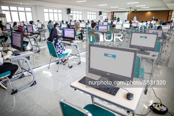 Participants of Indonesia National State University selection examination waiting for the test to begin in Depok, West Java, Indonesia, on J...