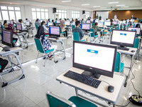 Participants of Indonesia National State University selection examination waiting for the test to begin in Depok, West Java, Indonesia, on J...