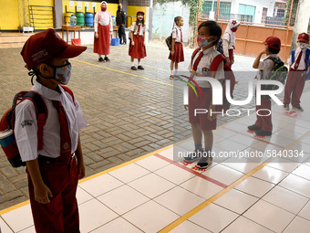 Simulation of teaching and learning in the Nassa School (Nasional Satu) Bekasi, in July, 10,2020. Coming to school with a new normalcy next...