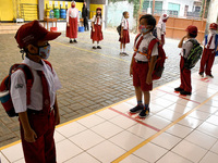 Simulation of teaching and learning in the Nassa School (Nasional Satu) Bekasi, in July, 10,2020. Coming to school with a new normalcy next...