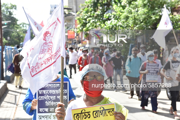 Left Front students union, youth wing and women's association protest on 16th July 2020, Kolkata, India. According to recent emergency situa...