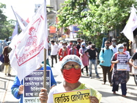 Left Front students union, youth wing and women's association protest on 16th July 2020, Kolkata, India. According to recent emergency situa...