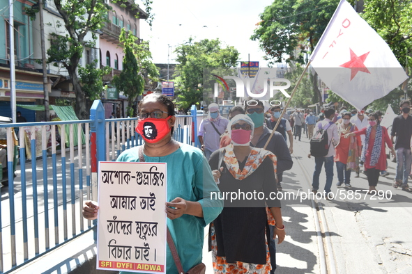 Left Front students union, youth wing and women's association protest on 16th July 2020, Kolkata, India. According to recent emergency situa...