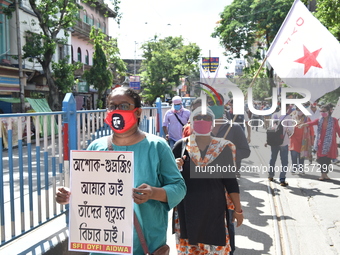 Left Front students union, youth wing and women's association protest on 16th July 2020, Kolkata, India. According to recent emergency situa...