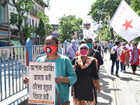 Left Front students union, youth wing and women's association protest on 16th July 2020, Kolkata, India. According to recent emergency situa...