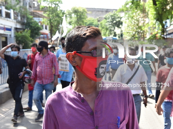 Left Front students union, youth wing and women's association protest on 16th July 2020, Kolkata, India. According to recent emergency situa...