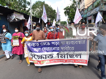 Left Front students union, youth wing and women's association protest on 16th July 2020, Kolkata, India. According to recent emergency situa...