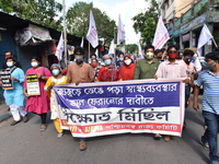 Left Front students union, youth wing and women's association protest on 16th July 2020, Kolkata, India. According to recent emergency situa...