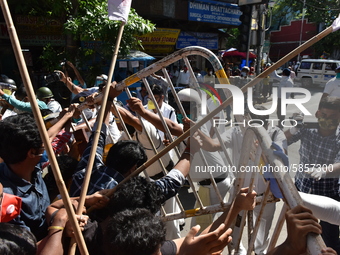 Left Front students union, youth wing and women's association protest on 16th July 2020, Kolkata, India. According to recent emergency situa...