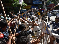 Left Front students union, youth wing and women's association protest on 16th July 2020, Kolkata, India. According to recent emergency situa...