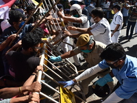 Left Front students union, youth wing and women's association protest on 16th July 2020, Kolkata, India. According to recent emergency situa...