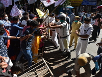 Left Front students union, youth wing and women's association protest on 16th July 2020, Kolkata, India. According to recent emergency situa...