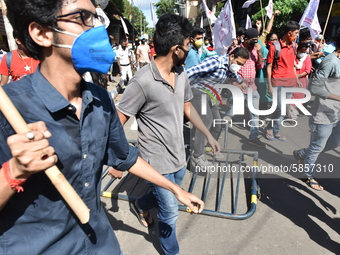 Left Front students union, youth wing and women's association protest on 16th July 2020, Kolkata, India. According to recent emergency situa...